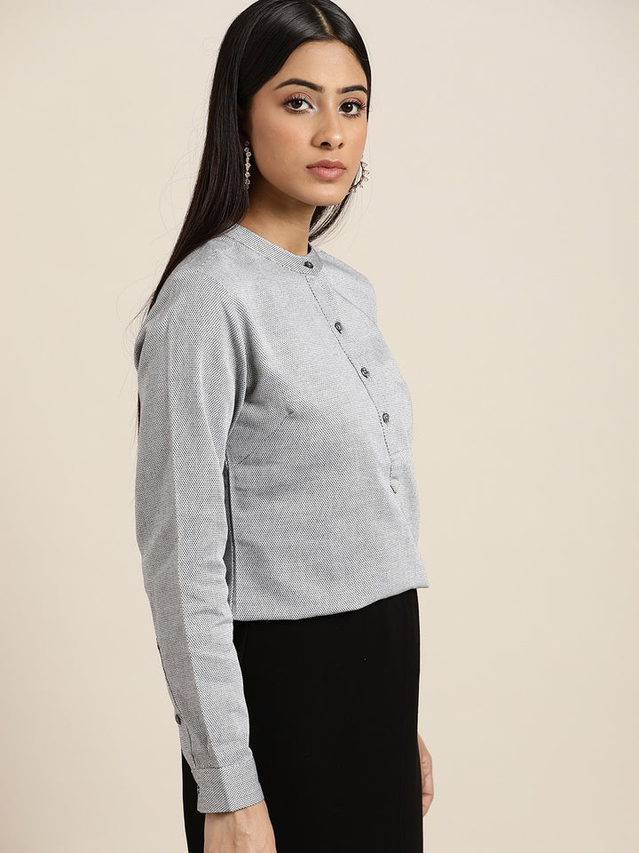 Women Grey Solids Pure Cotton Slim Fit Formal Top