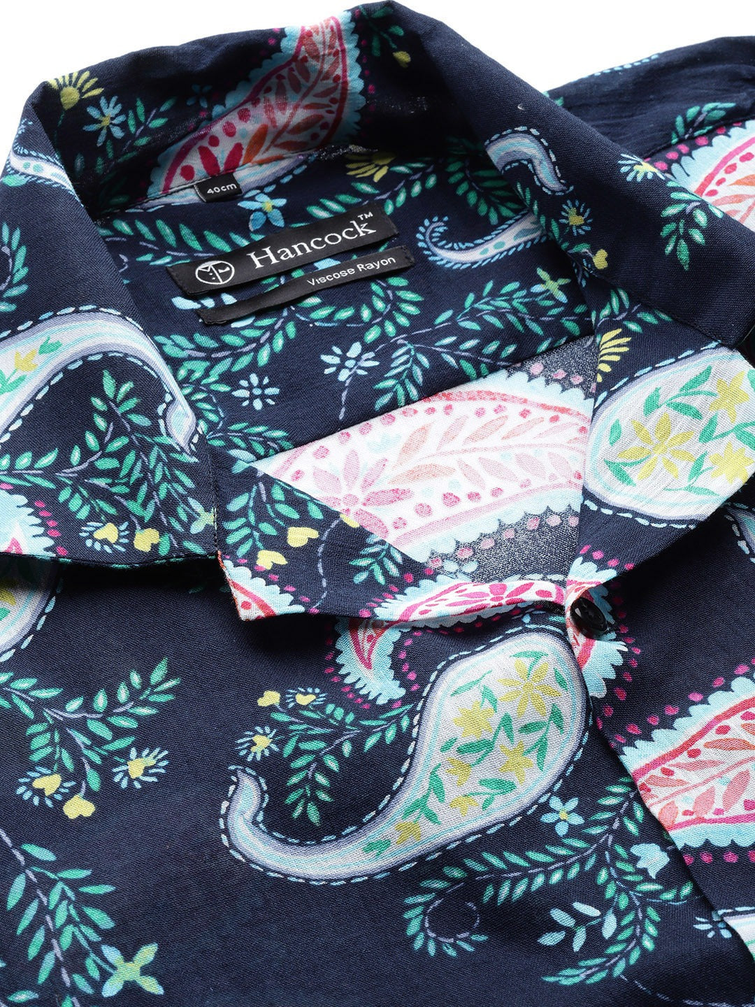 Men Navy Blue Printed Viscose Rayon Relaxed Fit Casual Resort Shirt