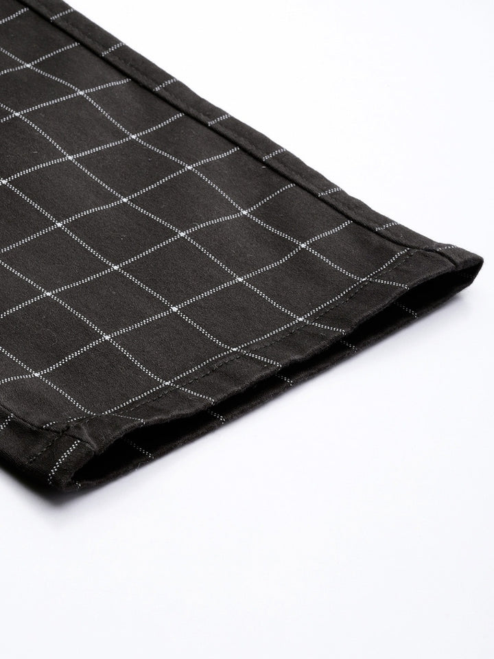 Men Dark Grey Checks Cotton Elastene Slim Fit Formal Trouser