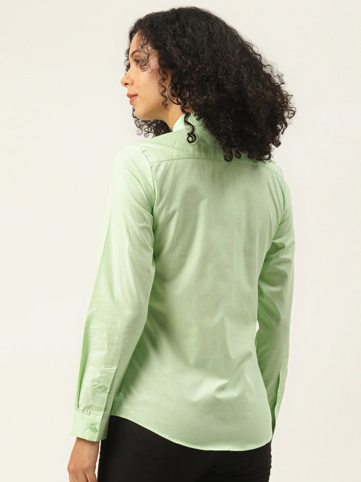 Women Light Green Solids Pure Cotton Slim Fit Formal Shirt