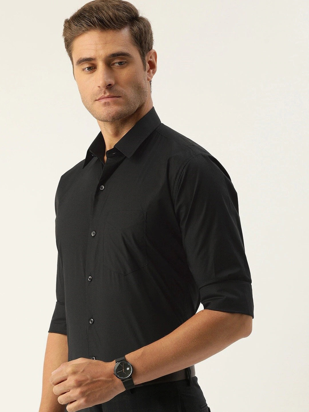 Men Black Solids Pure Cotton Slim Fit Formal Shirt