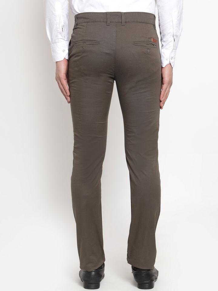 Men Green Cotton Solid Slim Fit Casual Trouser