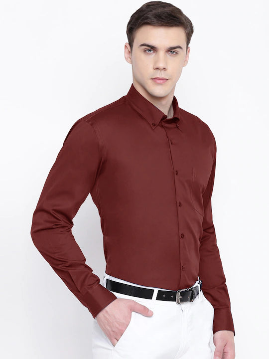 Men Maroon Solid Pure Cotton Slim Fit Formal Shirt