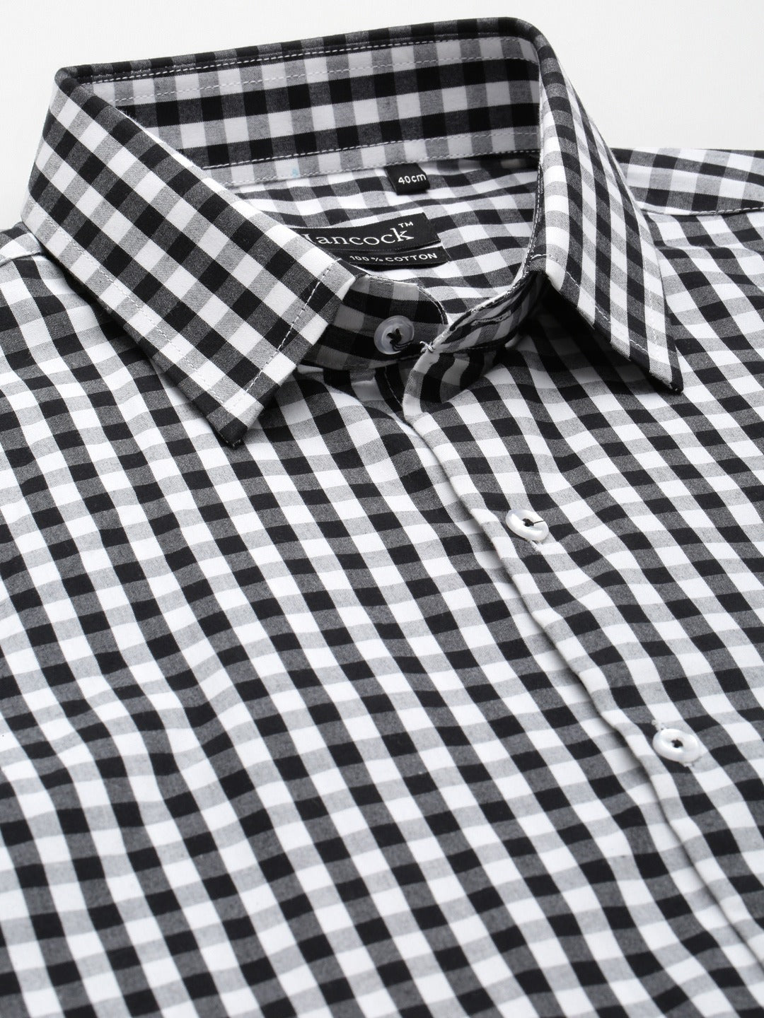 Men Black & White Gingham Checked Short Sleeve Pure Cotton Slim Fit Formal Shirt