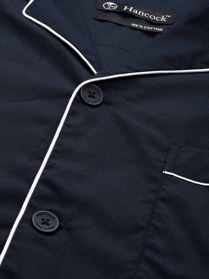 Men Navy Solids Pure Cotton Regular Fit Night Wear Night Suit