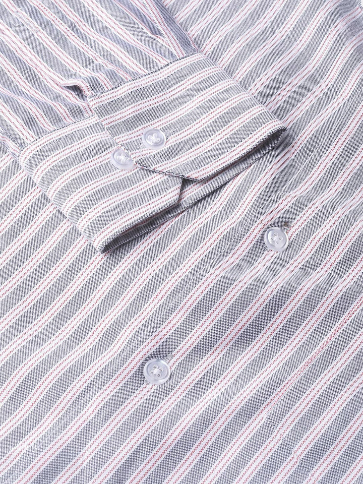 Men Blue & White Pure Cotton Striped Regular Fit Formal Shirt