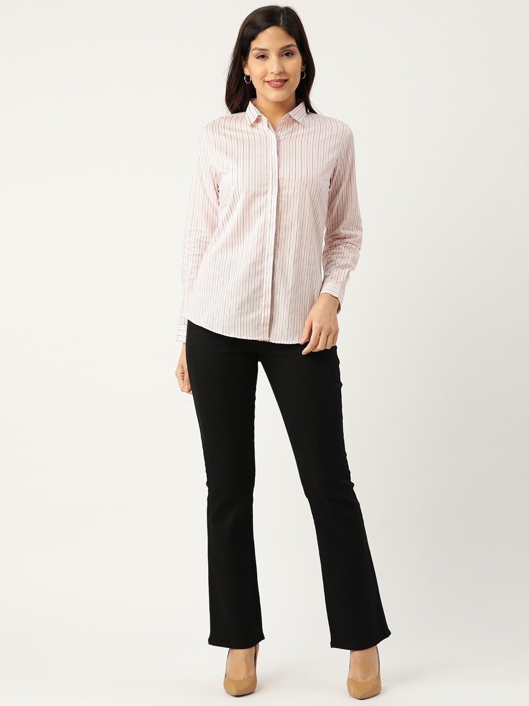 Women Pink Stripes Pure Cotton Slim Fit Formal Shirt