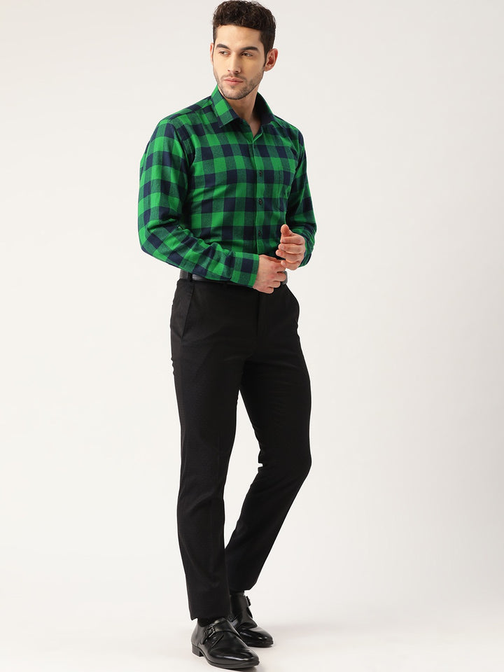 Men Green & Navy Checks Pure Cotton Slim Fit Formal Shirt