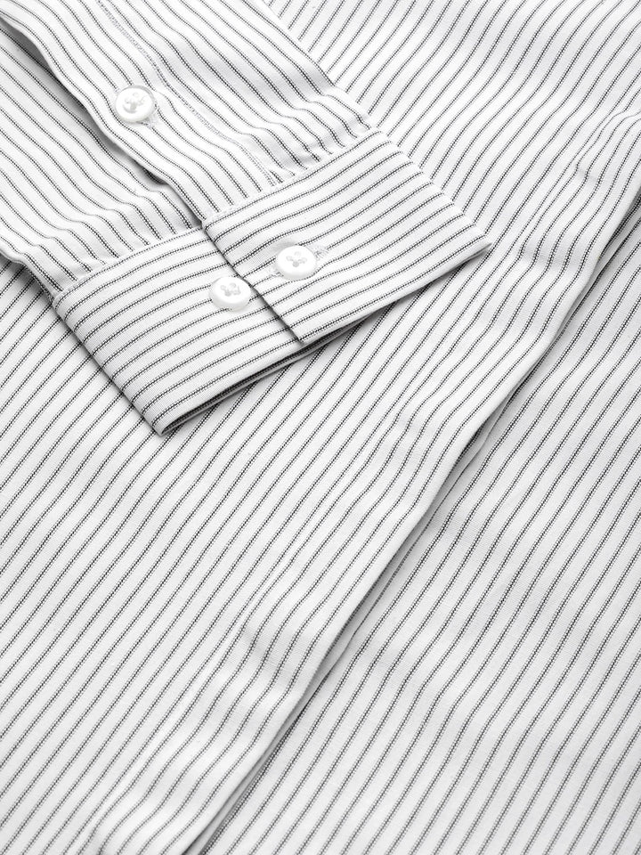 Women White & Black Striped Cotton Rich Slim Fit Formal Shirt