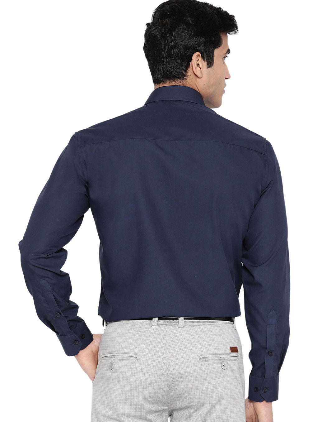 Men Navy Cotton Solid Slim Fit Formal Shirt