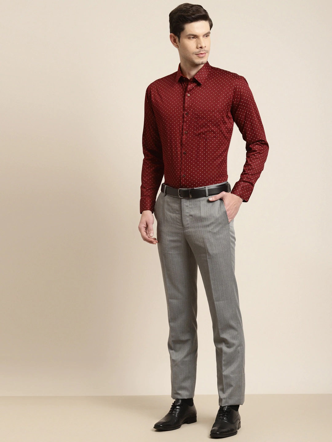 Men Maroon Prints Pure Cotton Slim Fit Formal Shirt