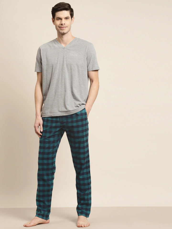 Men Blue-Navy Checks Pure Cotton Relaxed Fit Casual Lounge Pant