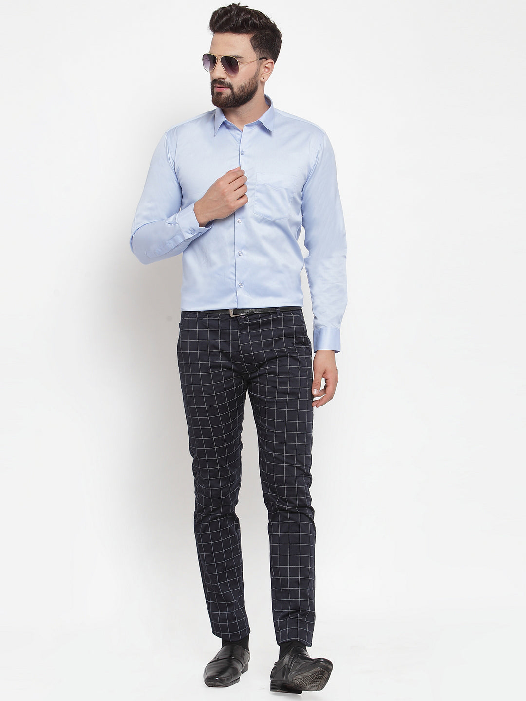 Men Blue Pure Cotton Solid Slim Fit Formal Shirt