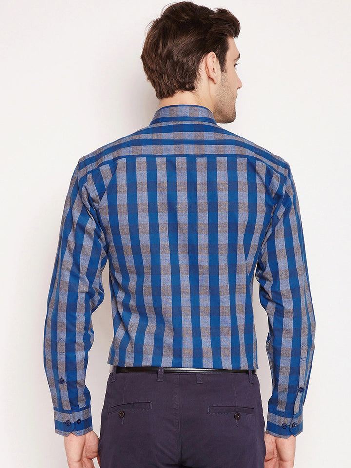 Men blue Checks Pure Cotton Slim Fit Formal Shirt