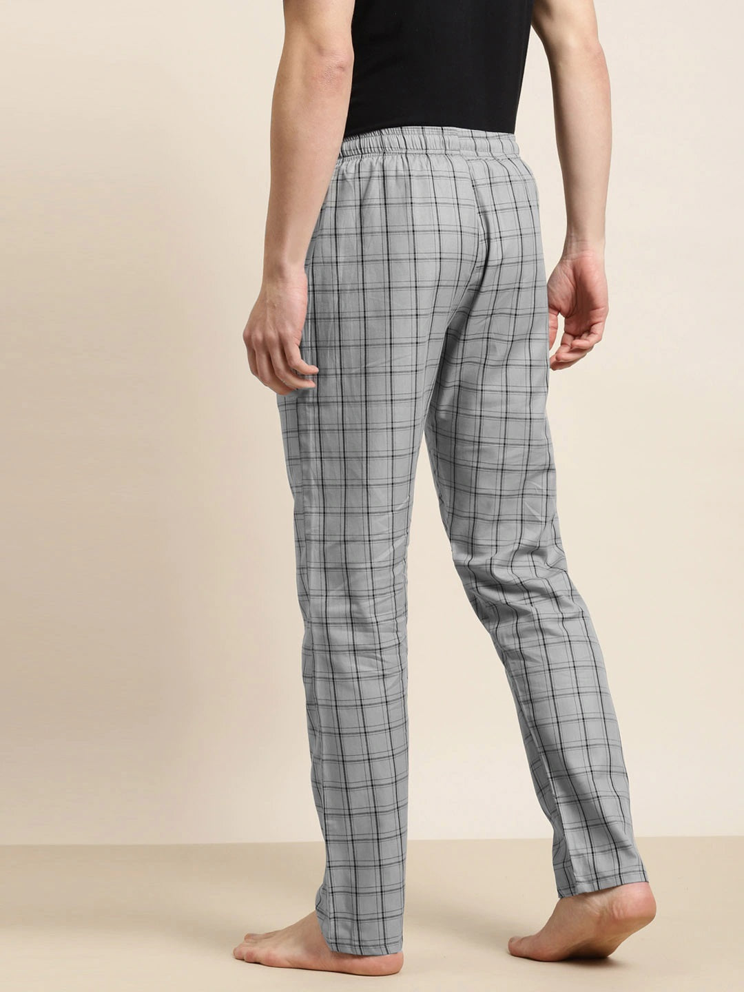 Men Grey Checks Pure Cotton Relaxed Fit Casual Lounge Pant