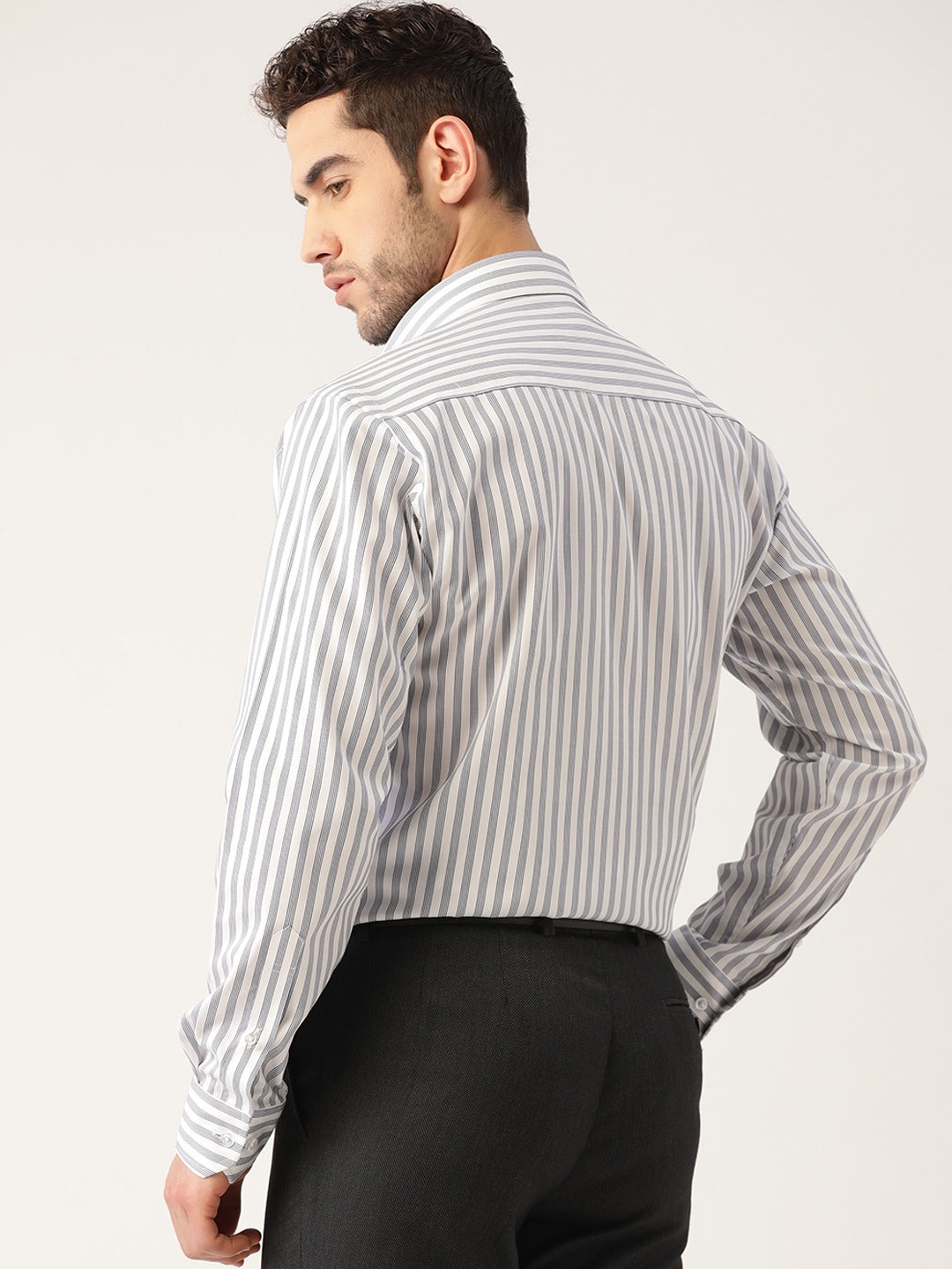 Men White Stripes Pure Cotton Slim Fit Formal Shirt