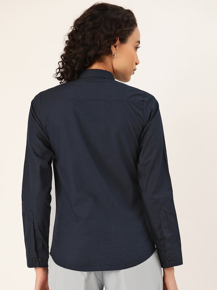 Women Navy Solids Pure Cotton Slim Fit Formal Shirt