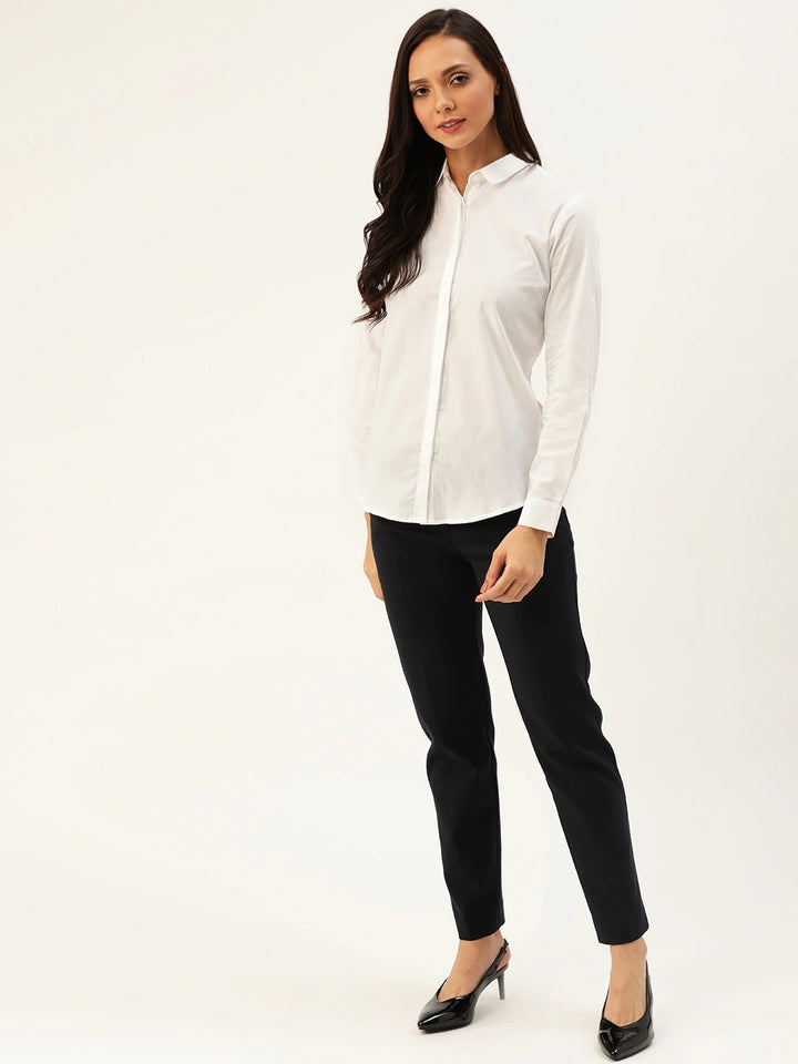 Women White Solids Pure Cotton Slim Fit Formal Shirt