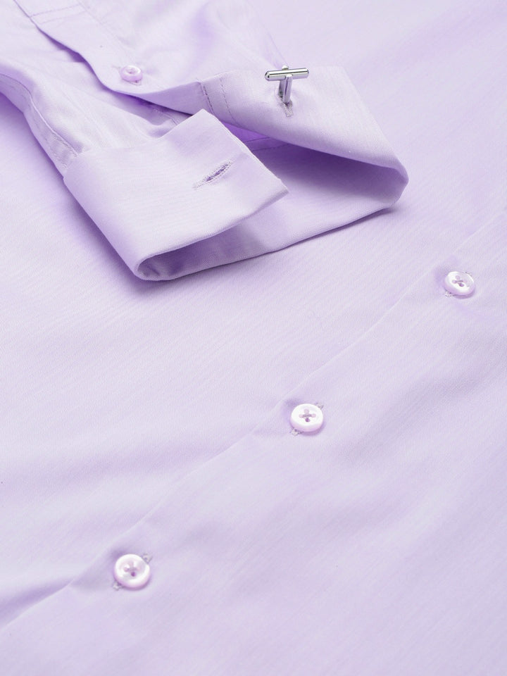 Men Lavender Self Design Premium Pure Cotton French Cuff Slim Fit Formal Shirt