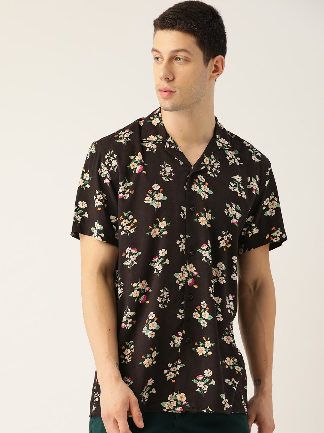 Men Black Printed Pure Cotton Relaxed Fit Casual Resort Shirt