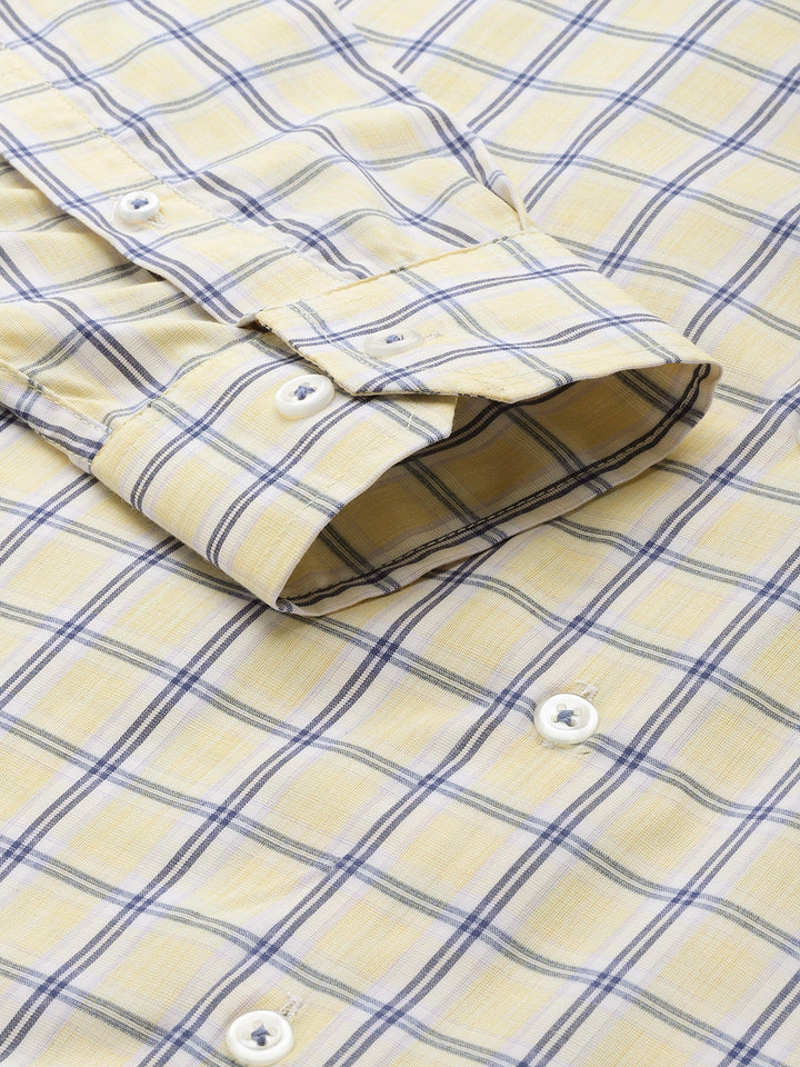 Men Yellow & Navy Checked Cotton Rich Slim Fit Formal Shirt
