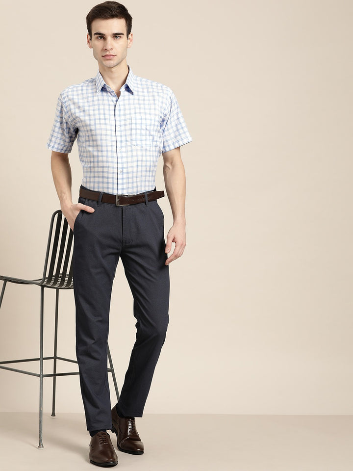 Men White & Blue Checks Pure Cotton Slim Fit Formal Shirt