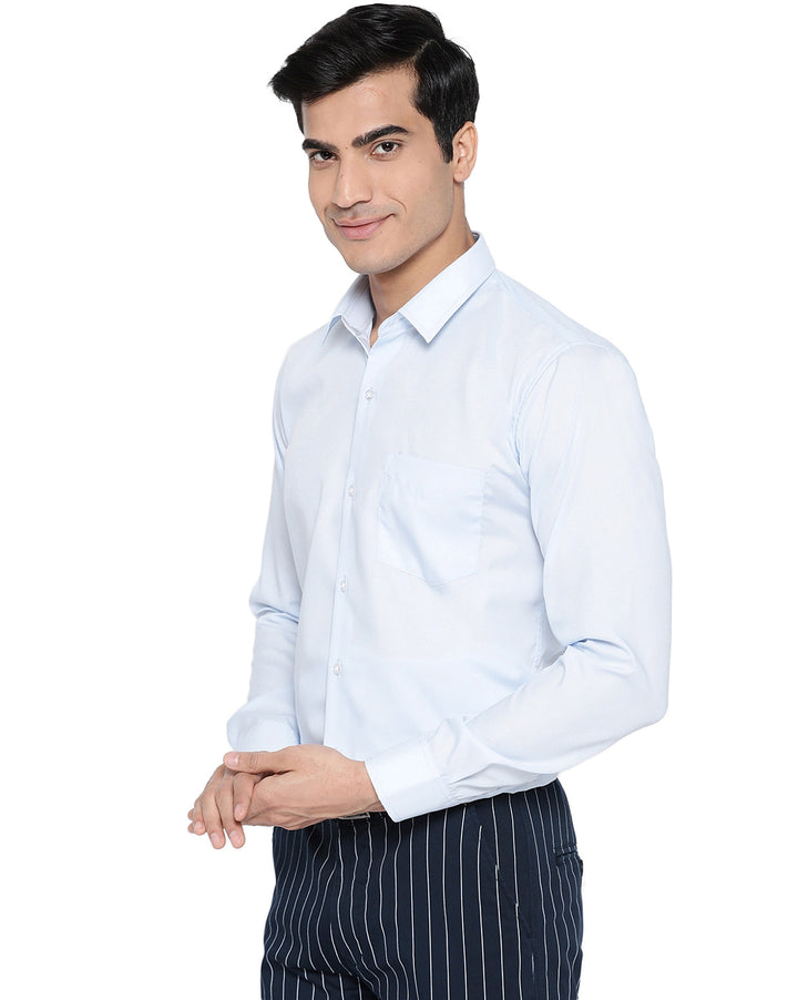 Men Sky Blue Cotton Solid Slim Fit Formal Shirt