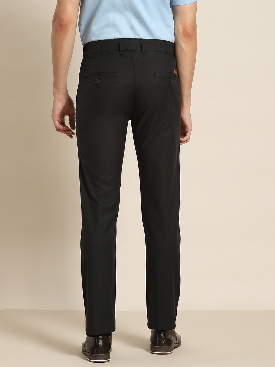 Men Black Solids Cotton Elastene Slim Fit Formal Trouser