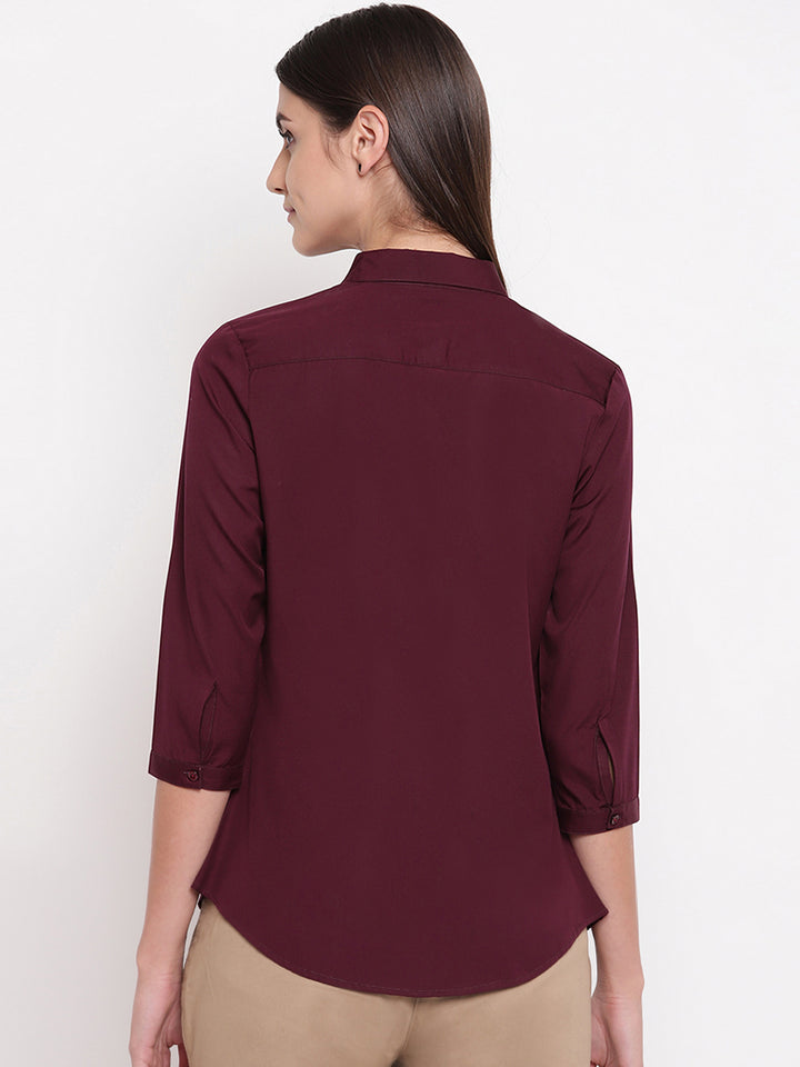 Women Wine Pure Cotton Solid Slim Fit Formal Shirt
