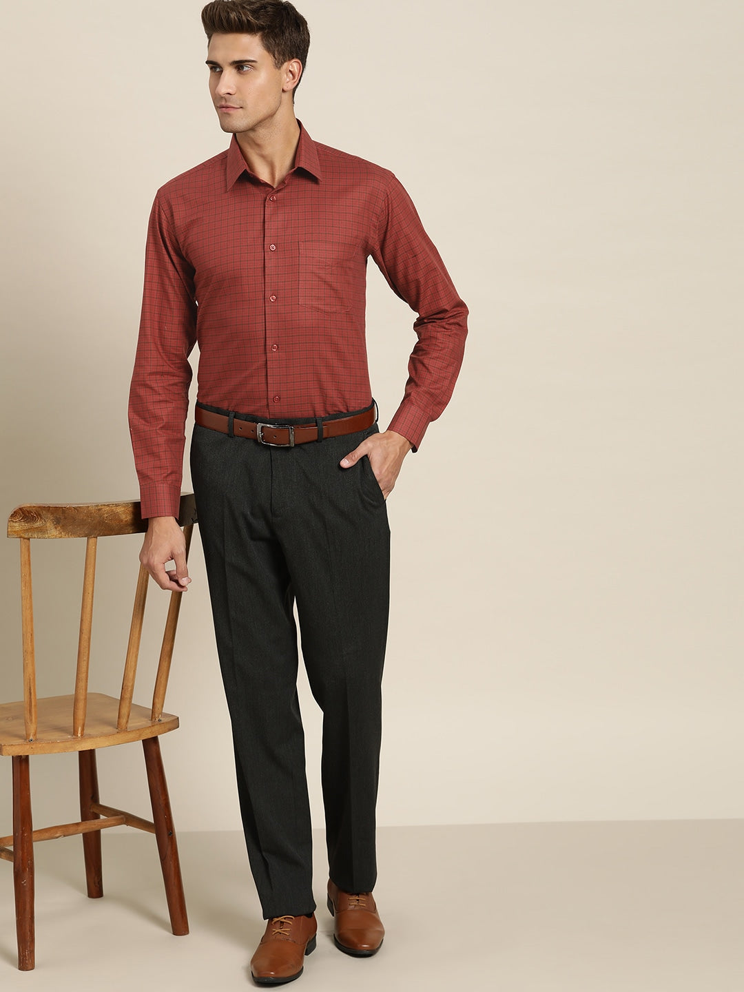 Formal Brown Textured Shirt - Mayim