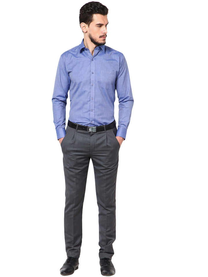 Men Blue Slim Fit Solid Chambray Cotton Rich Formal Shirt