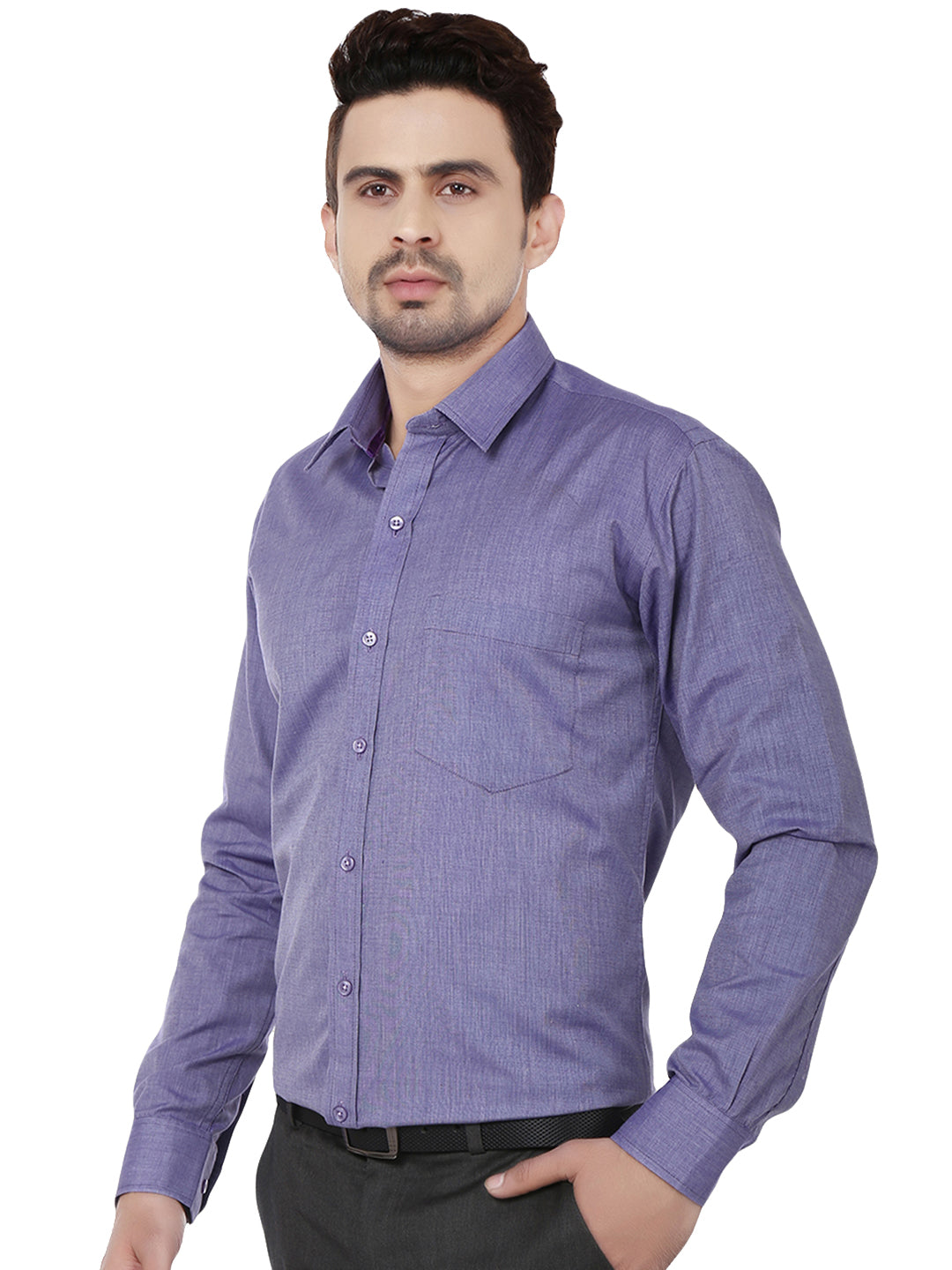 Men Purple Solid Cotton Rich Slim Fit Formal Shirt