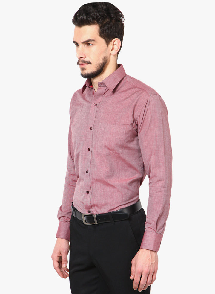 Men Red Slim Fit Solid Chambray Cotton Rich Formal Shirt