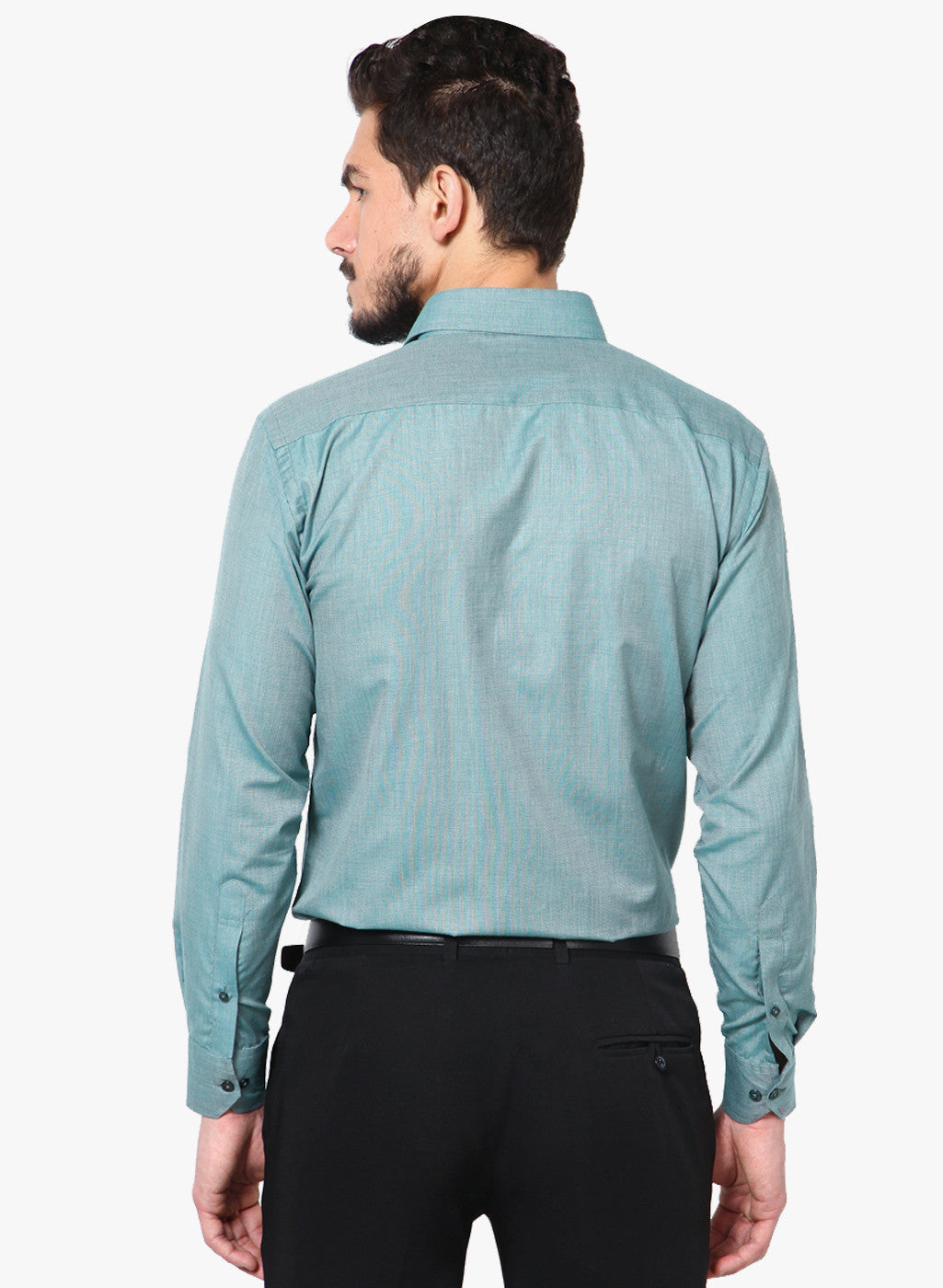 Men Green Slim Fit Solid Chambray Cotton Rich Formal Shirt