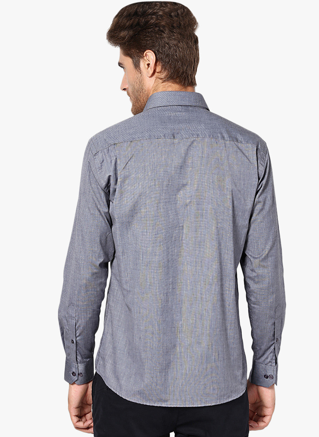 Men Navy Slim Fit Solid Chambray Cotton Rich Formal Shirt