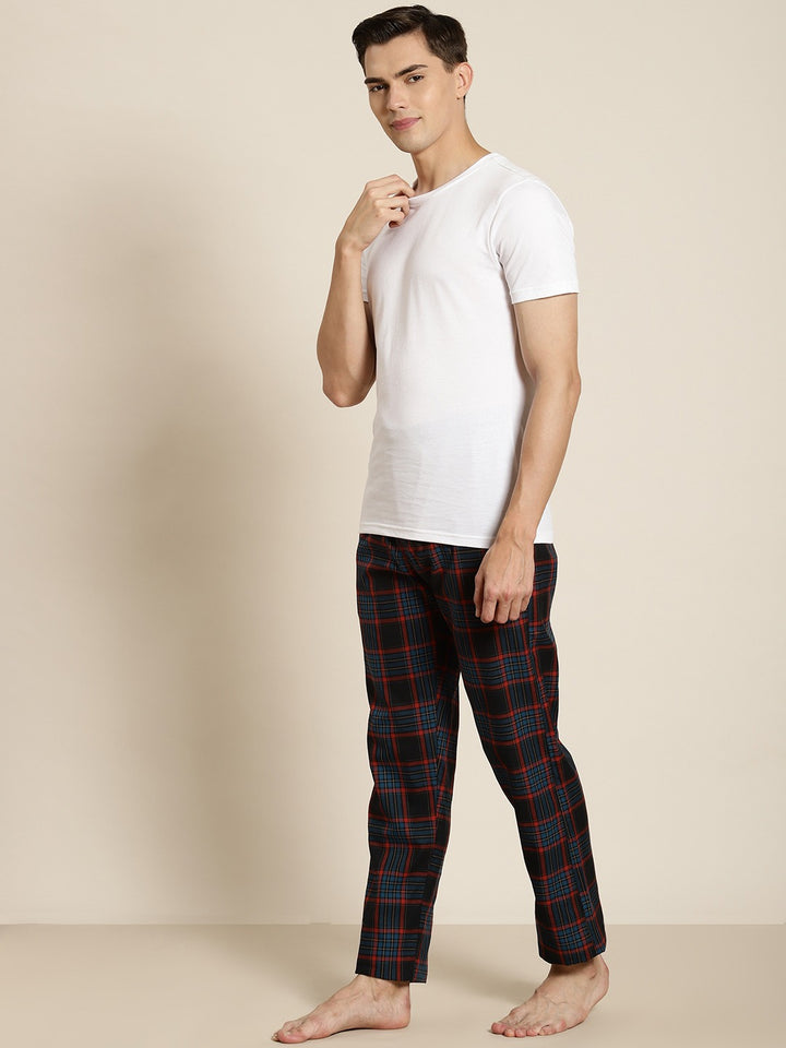 Men Black-Blue Checks Pure Cotton Relaxed Fit Casual Lounge Pant