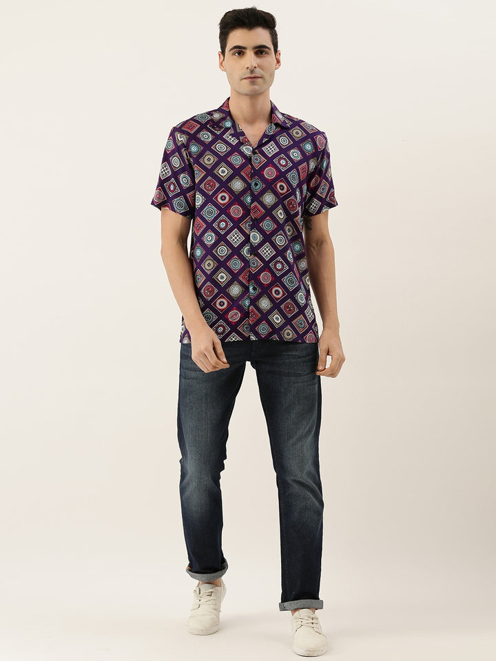 Men Purple Printed Pure Cotton Relaxed Fit Casual Resort Shirt