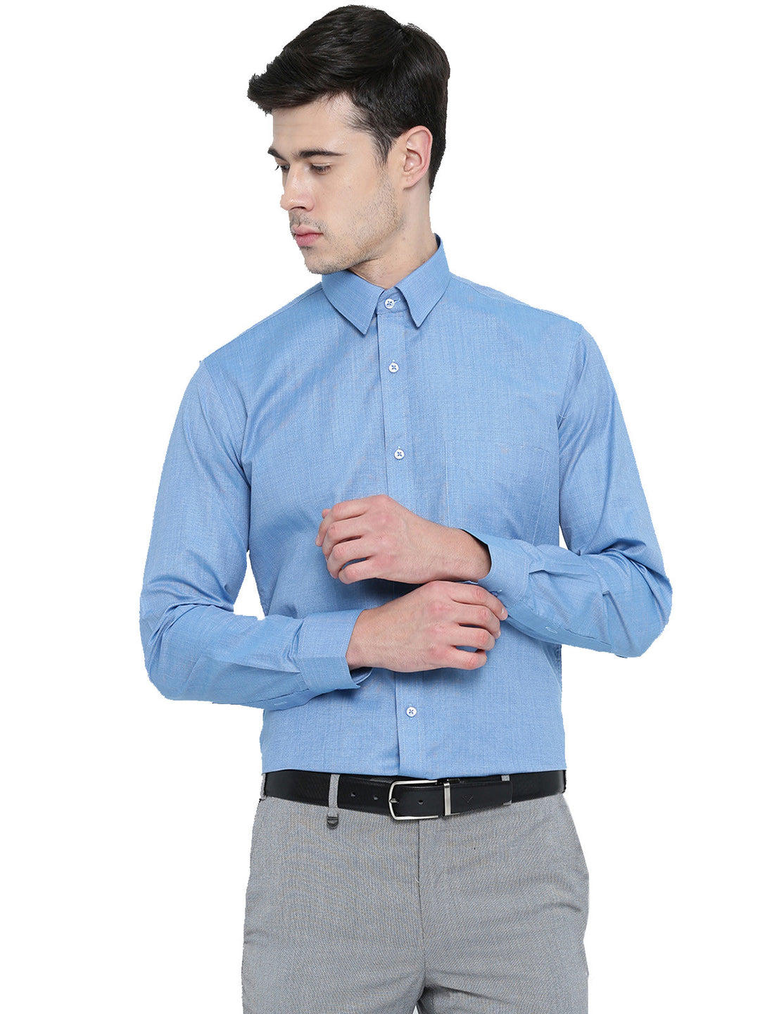 Men TBlue Solids Cotton Rich Slim Fit Formal Shirt