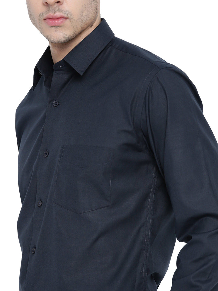 Men Navy Chambray Slim Fit Formal Shirt