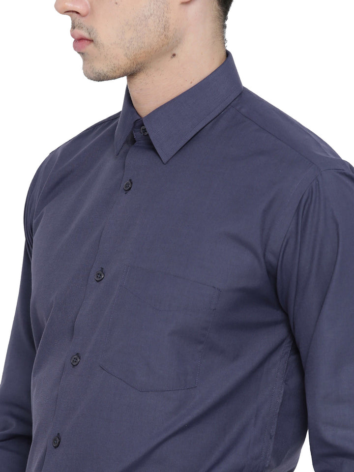 Men Purple Chambray Slim Fit Formal Shirt