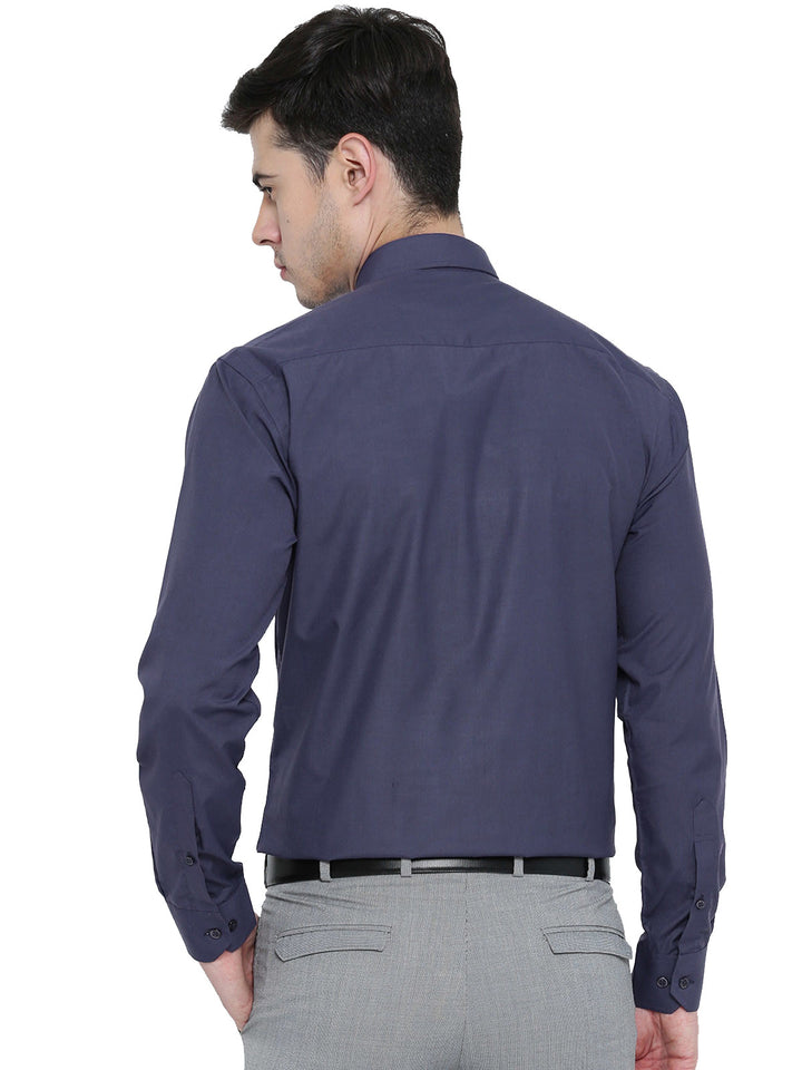 Men Purple Chambray Slim Fit Formal Shirt