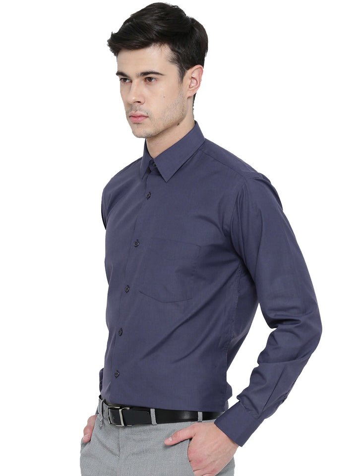 Men Purple Chambray Slim Fit Formal Shirt