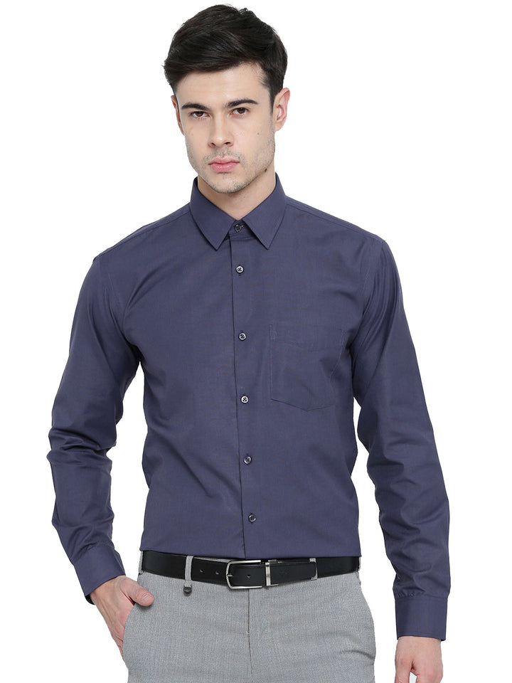 Men Purple Chambray Slim Fit Formal Shirt