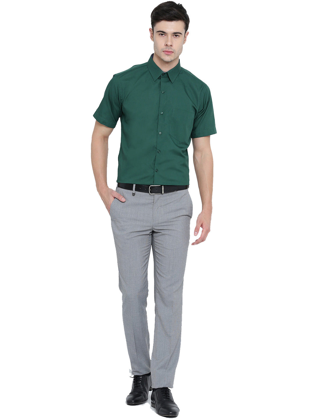 Men Green Solid Pure Cotton Slim Fit Formal Shirt