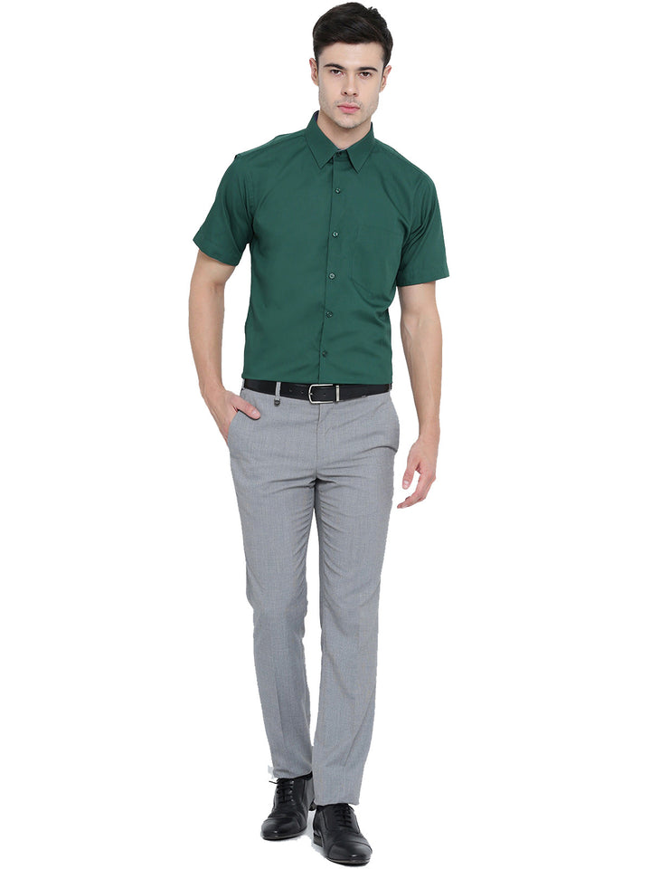 Men Green Solid Pure Cotton Slim Fit Formal Shirt