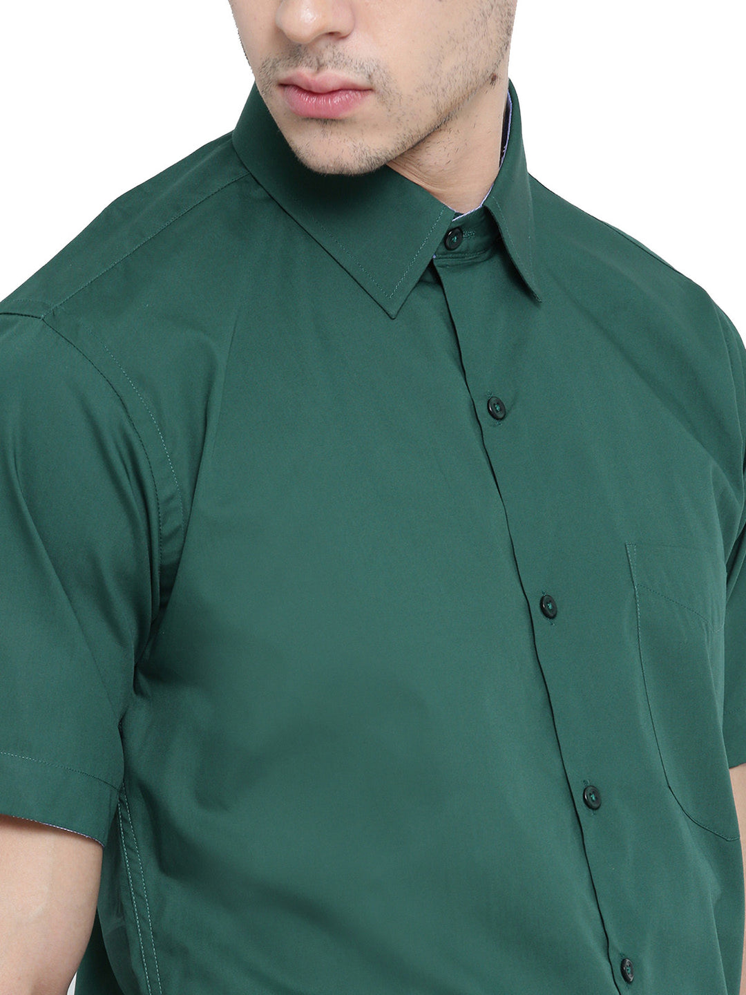 Men Green Solid Pure Cotton Slim Fit Formal Shirt
