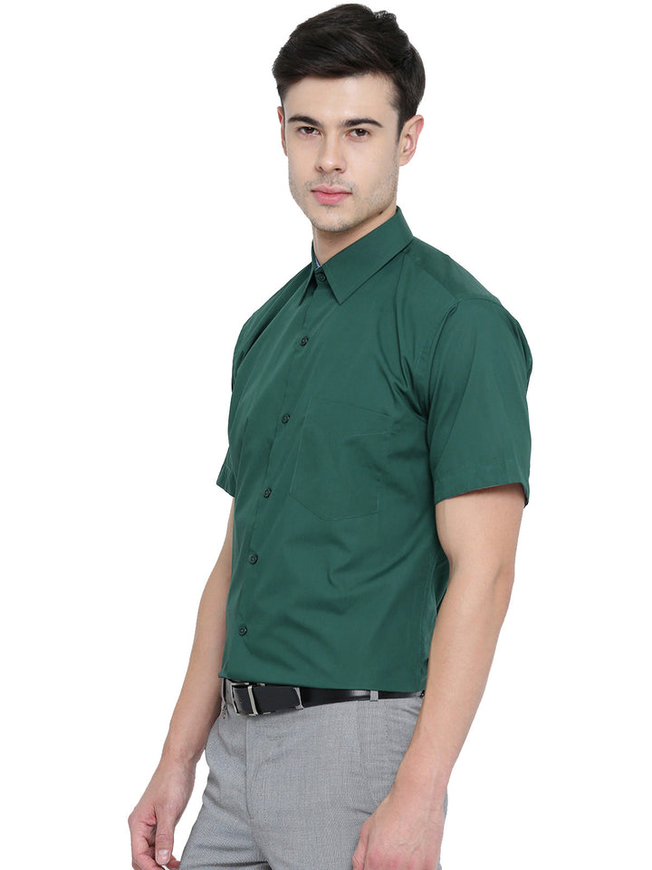 Men Green Solid Pure Cotton Slim Fit Formal Shirt