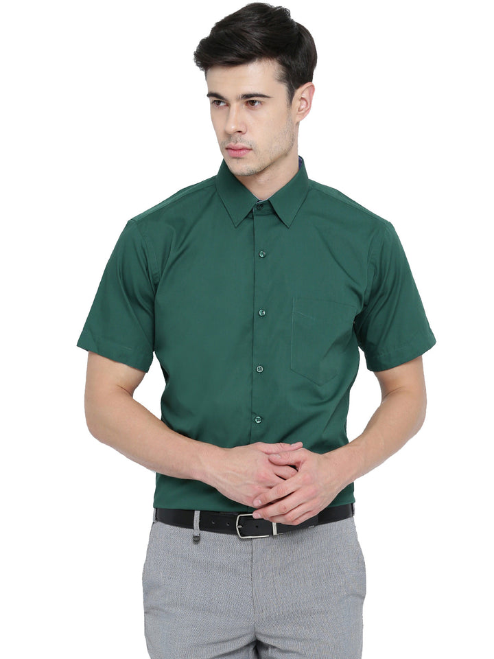 Men Green Solid Pure Cotton Slim Fit Formal Shirt
