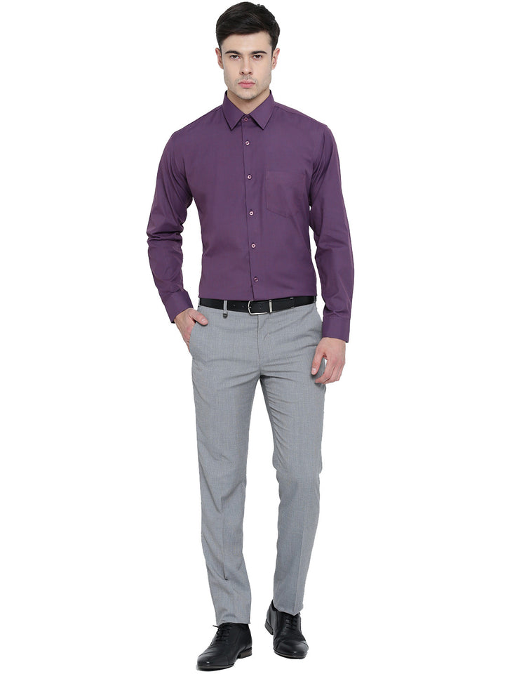 Men Wine Chambray Slim Fit Formal Shirt