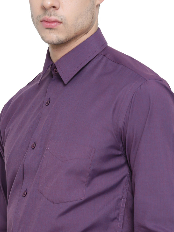 Men Wine Chambray Slim Fit Formal Shirt